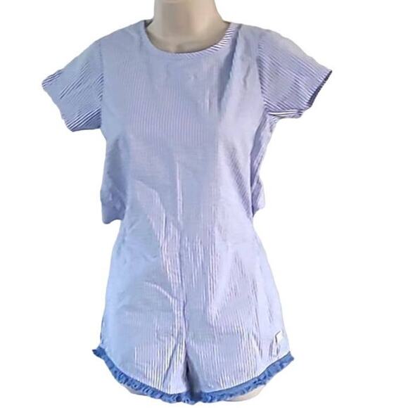 Excellent 7 For All Mankind Blue White Stripe Romper Rear Cut-Out Women’s XL - Picture 8 of 8